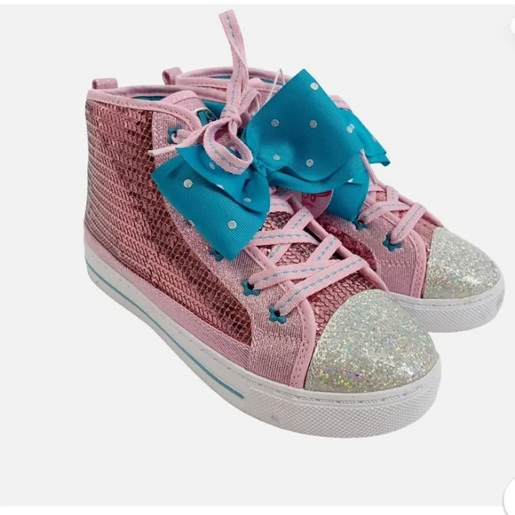 Nickelodeon Pink Glitter Kids Sneakers with Blue Bow - Picture 3 of 11